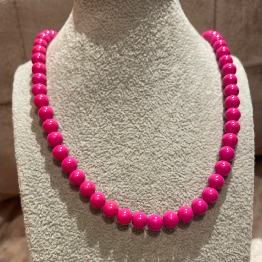 80’s Vibrant Pink Beaded Necklace Jewelry 20” Vintage - Picture 1 of 4